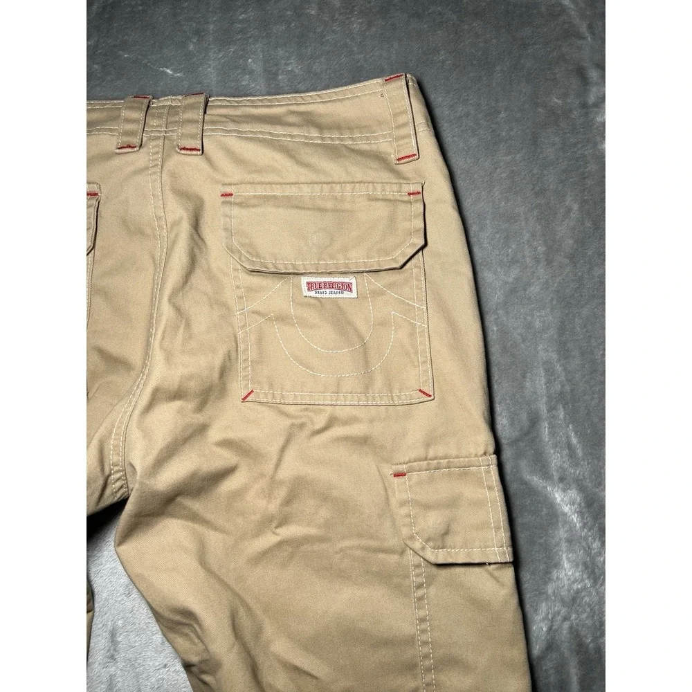 True Religion Pants Men Size 29x31 Stitch Pockets Cargo Tan‎ Pants Y2K Utility